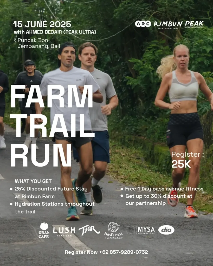 The official event poster for the Farm Trail Run that was held on June 15 2025 at Puncak Bon Jempanang, hosted by Avenue Running Club (ARC).